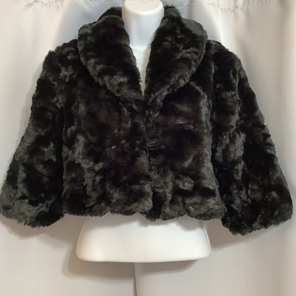 mac & jac Jacket Women’s Size 6 Cropped Vintage Retro Faux Fur Black